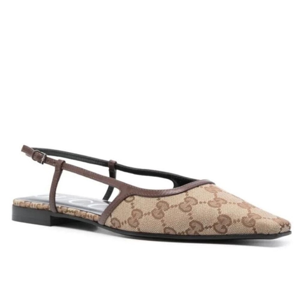 Gucci Women's GG Monogram Canvas Slingback Ballet Flats Brown 37